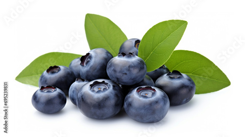 Blueberry isolated. Blueberry with leaves on white. Bilberry on white background. generative ai