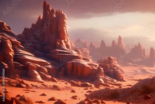 A desert scene with a canyon Generative AI Generative AI. Virtual video scene animated background photo