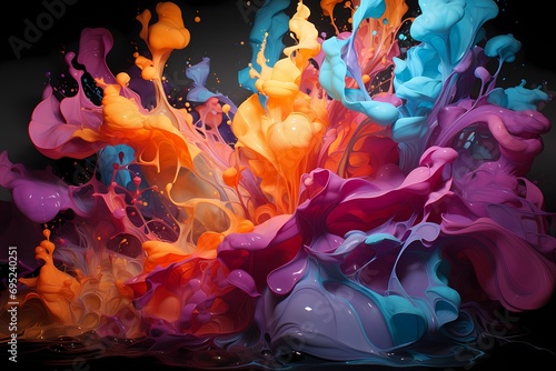 An explosion of vibrant liquid colors cascading down in an abstract waterfall-like composition photo
