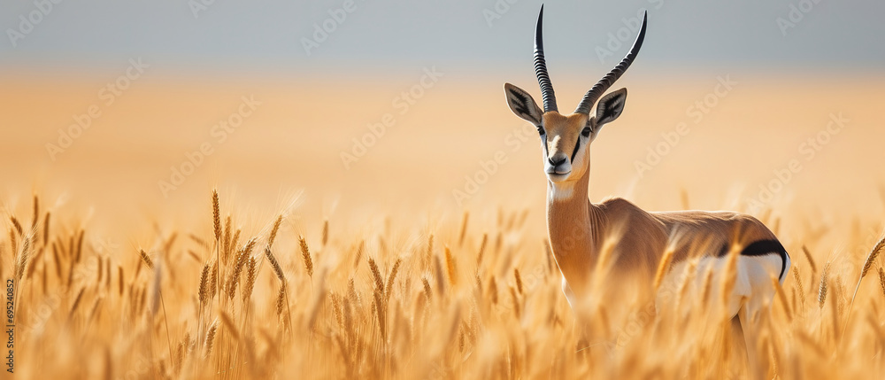 antelope, wildlife photo, with empty copy space - obrazy, fototapety, plakaty 