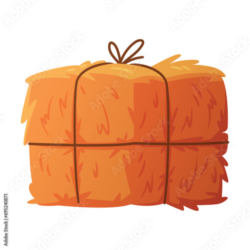 Hay Bale Tied with Rope as Dried Grass for Fodder Vector Illustration