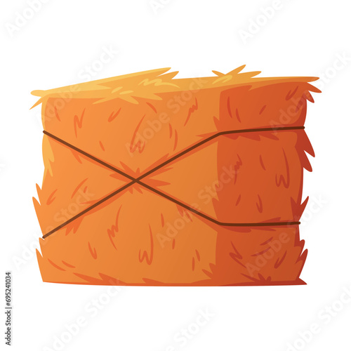 Hay Bale Tied with Rope as Dried Grass for Fodder Vector Illustration