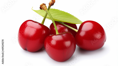 Cherry isolated. Cherry on white. Cherries. With clipping path. generative ai