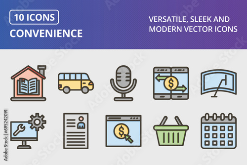 Convenience Thick Line Filled Colors Icons Sets