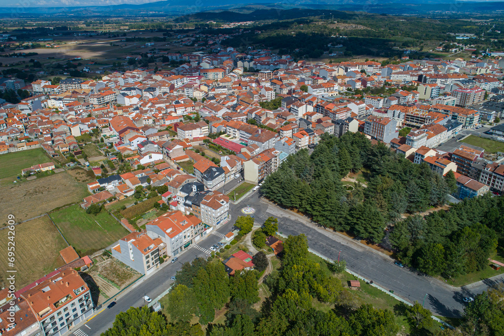 aerial view with drone of the town of Xinzo de Limia. Ourense, Galicia, Spain.