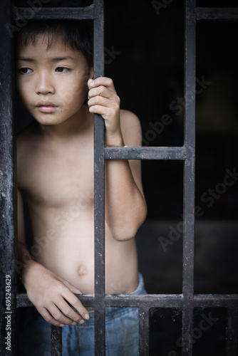 The concept of poor children victims of human trafficking process, poverty, child abuse. child labor concept, victims of human trafficking process, poverty, child abuse, violence against children.