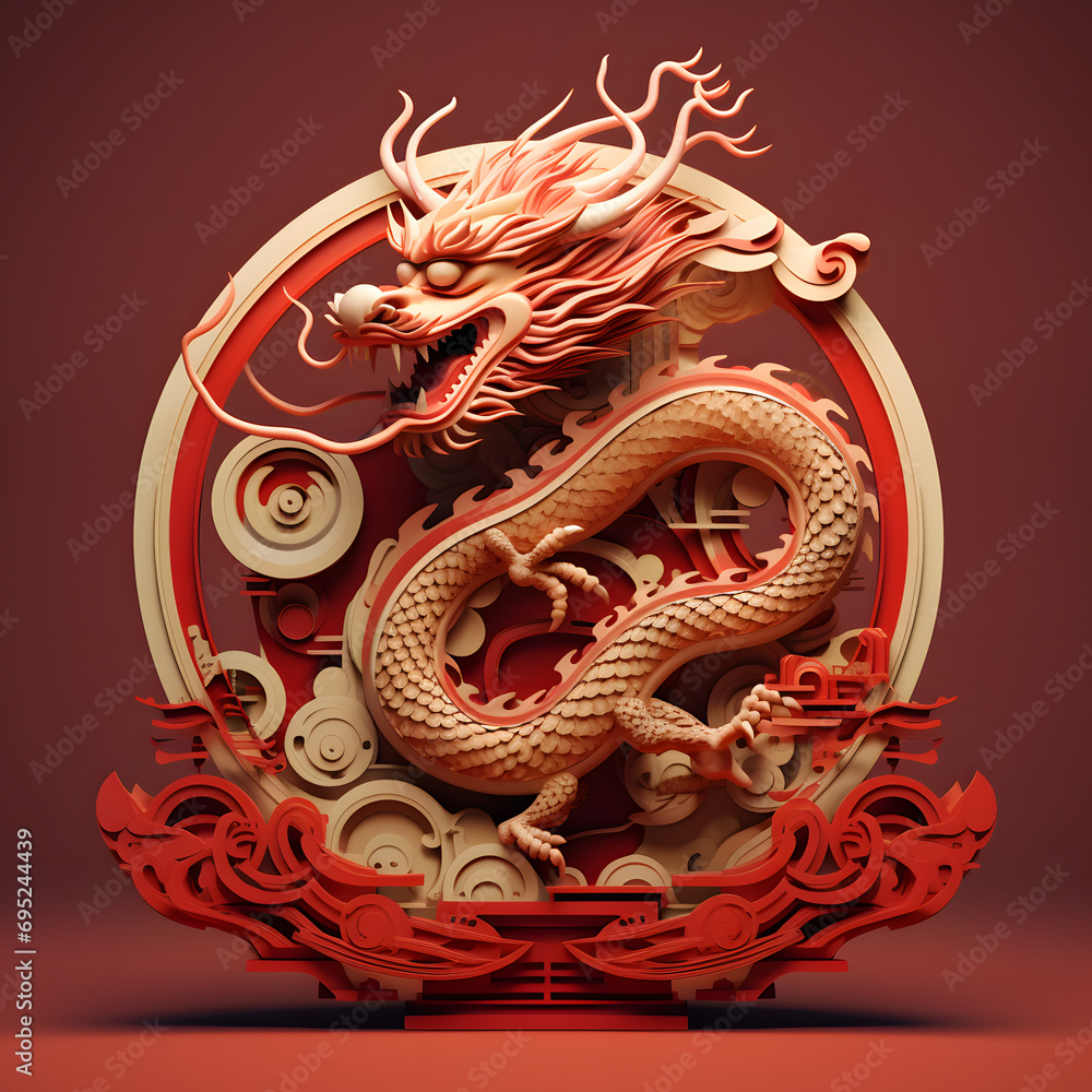 Fototapeta premium Chinese dragon dance, minimal simple design, 3d