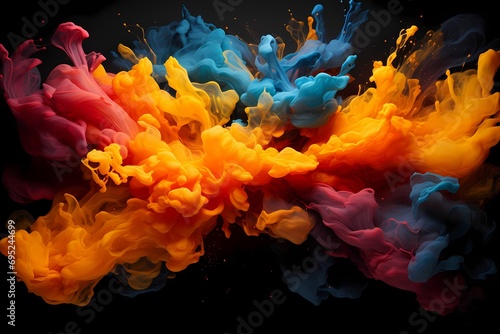 A burst of fiery liquid colors against a black background, evoking a sense of heat, intensity, and passion ©  ALLAH LOVE