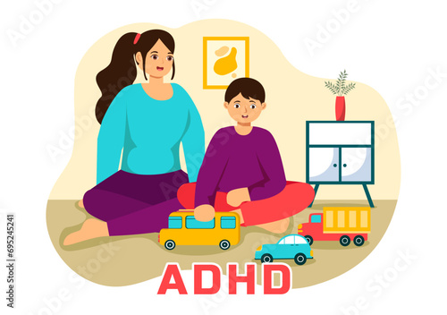 ADHD or Attention Deficit Hyperactivity Disorder Vector Illustration with Kids Impulsive and Hyperactive Behavior in Mental health and Psychology