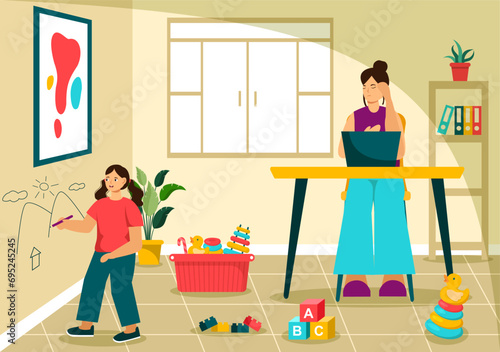 ADHD or Attention Deficit Hyperactivity Disorder Vector Illustration with Kids Impulsive and Hyperactive Behavior in Mental health and Psychology
