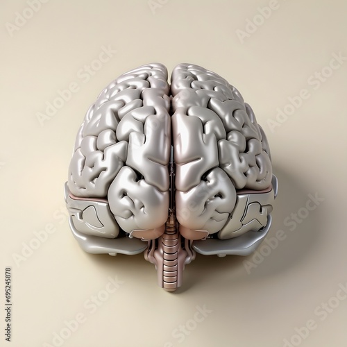 Metallic pastel coloured human brain lying flat on a light background
