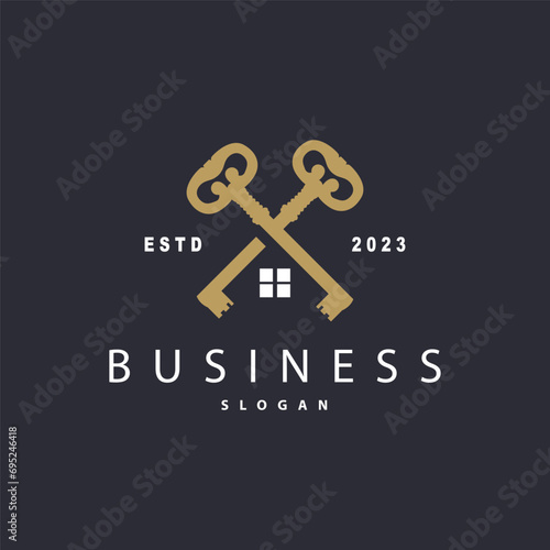 Home security design simple key logo old vintage minimalist template illustration