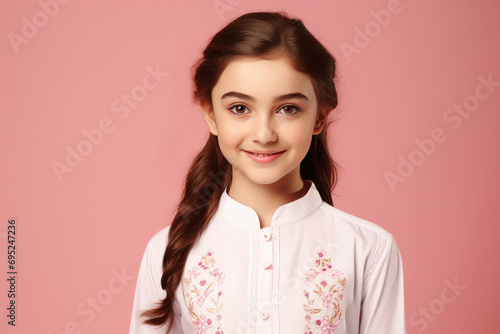 Beautiful girl giving happy expression.