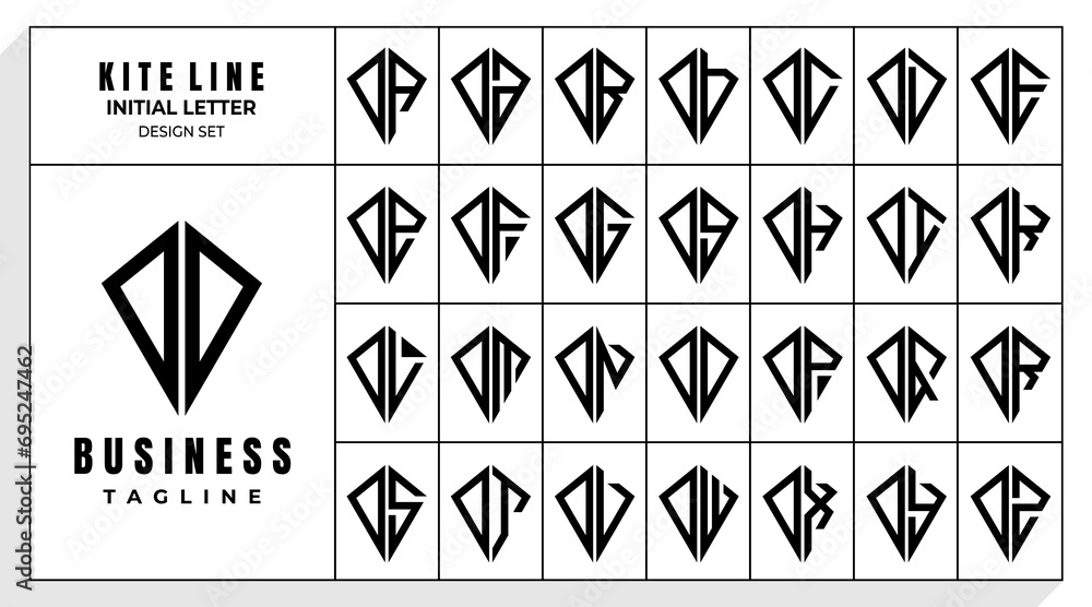 Line kite shape letter O OO logo, number 0 00 design set - obrazy, fototapety, plakaty 