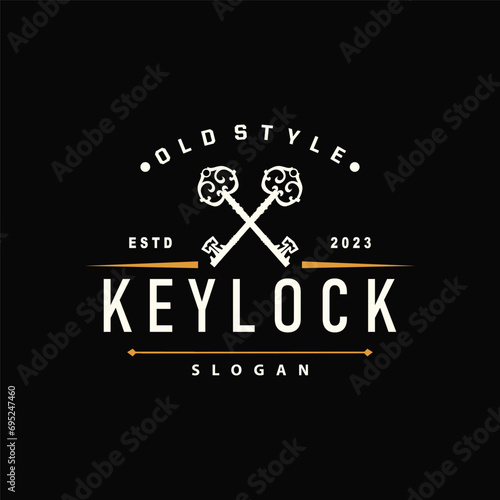 Home security design simple key logo old vintage minimalist template illustration