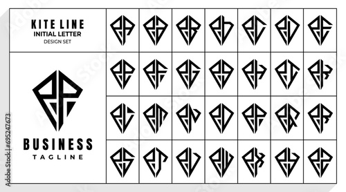 Set of abstract line kite letter P PP logo design