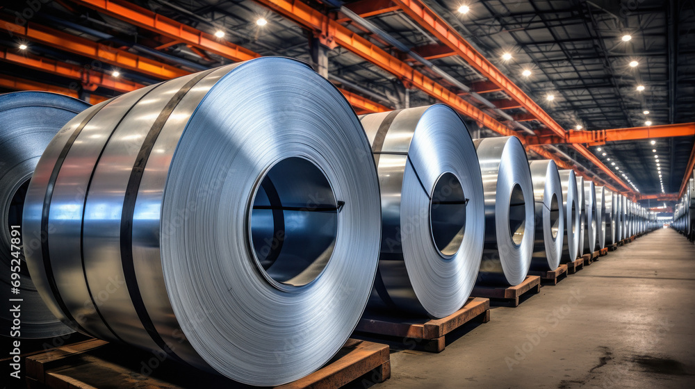 Steel or galvanized roll in the factory - obrazy, fototapety, plakaty 