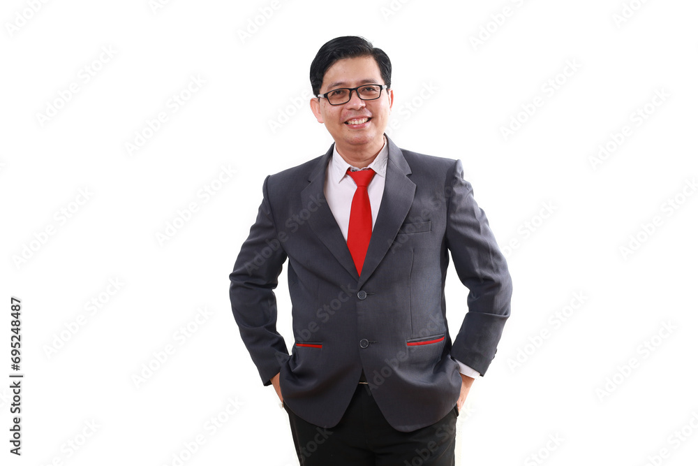 Happy asian businessman standing while looking at the camera. Isolated on white Happy asian businessman standing while looking at the camera. Isolated on white