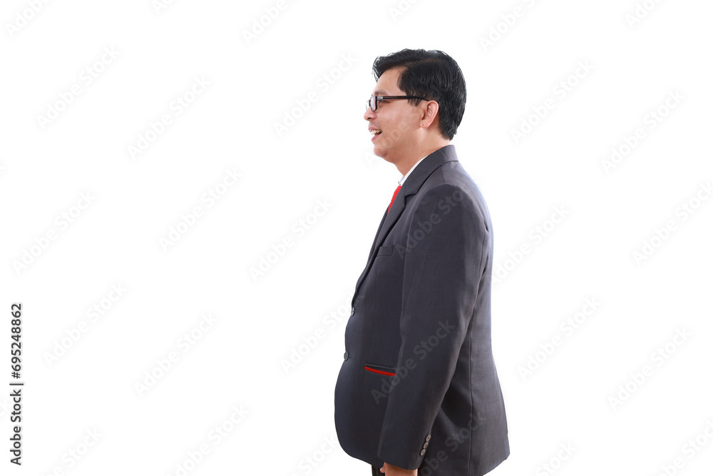 Side view of asian businessman in suit and wearing eyeglasses Side view of asian businessman in suit and wearing eyeglasses