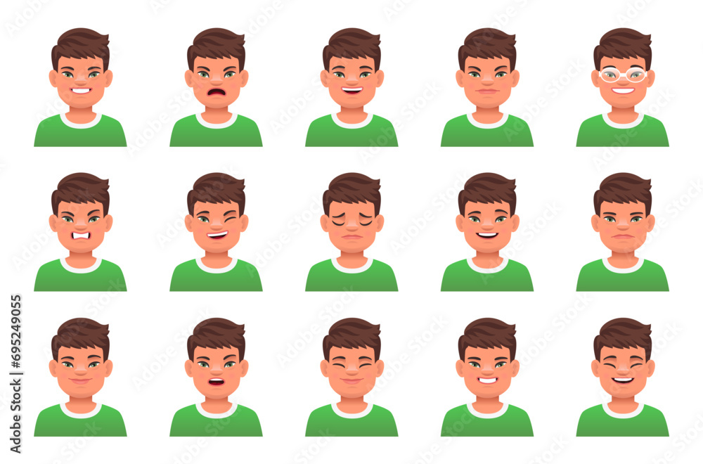 Set of different emotions of a beautiful boy with the genetic disease Down Syndrome. Expression on the face Set of different emotions of a beautiful boy with the genetic disease Down Syndrome. Expression on the face