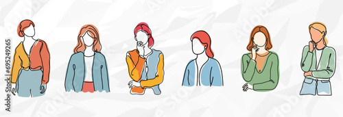 Lineart Zeichnungen mit nachdenkenden anonymen Frauen | Vektor Grafik Bundle
