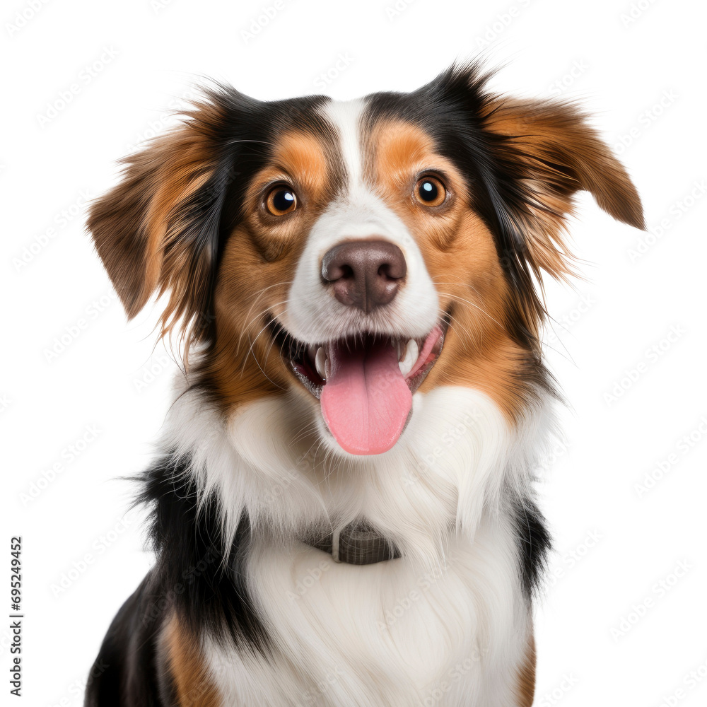 Happy dog ​​looking at the camera isolated on transparent background.