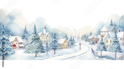 watercolor winter cute town landscape isolated on a transparent background.