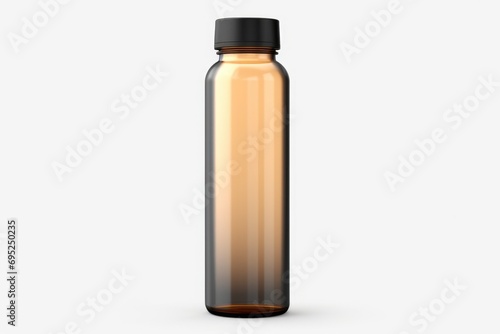 A brown glass bottle with a black lid. Suitable for packaging liquids or storing small items