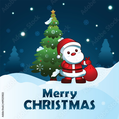 Christmas Celebration Vector Illustration Post, Christmas Background Design with Christmas Tree and Santa, Merry christmas poster © Graphinir