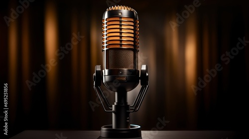 A podcast mic in a studio