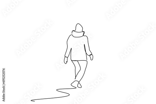 woman walks away in nature life one line art design