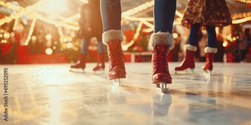 A group of people enjoying ice skating on an ice rink. Perfect for winter sports and recreational activities photo