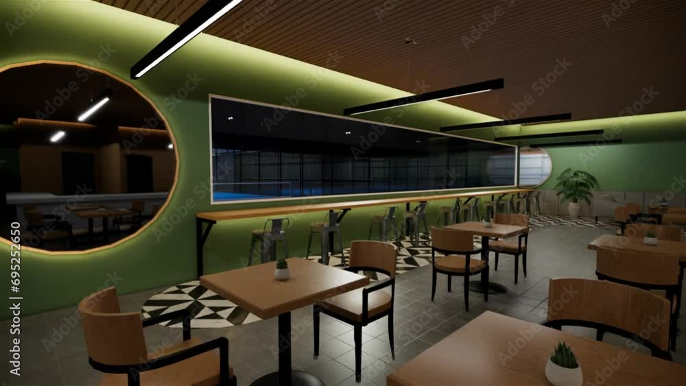 3d render cafe restaurant with green wall 3d render cafe restaurant with green wall