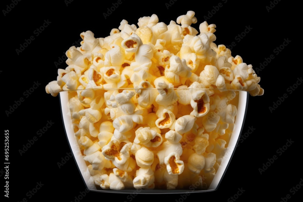 A bowl of popcorn on a black background. Perfect for movie nights or snacking. A bowl of popcorn on a black background. Perfect for movie nights or snacking.