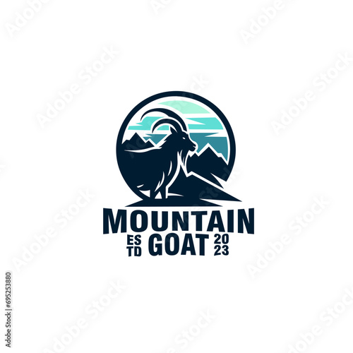 mountain goat silhouette style logo design vector template