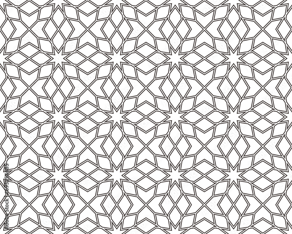 Seamless islamic pattern. Geometric outline texture on transparent background. Beautiful arabic element design.  
