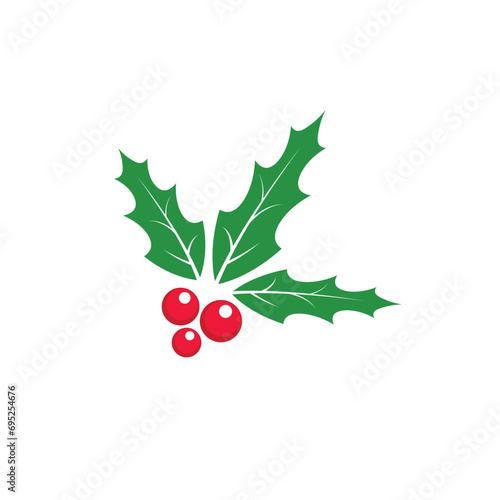 Christmas holly berry leaves. Vector illustration. 
Christmas holly berry leaves flat icon