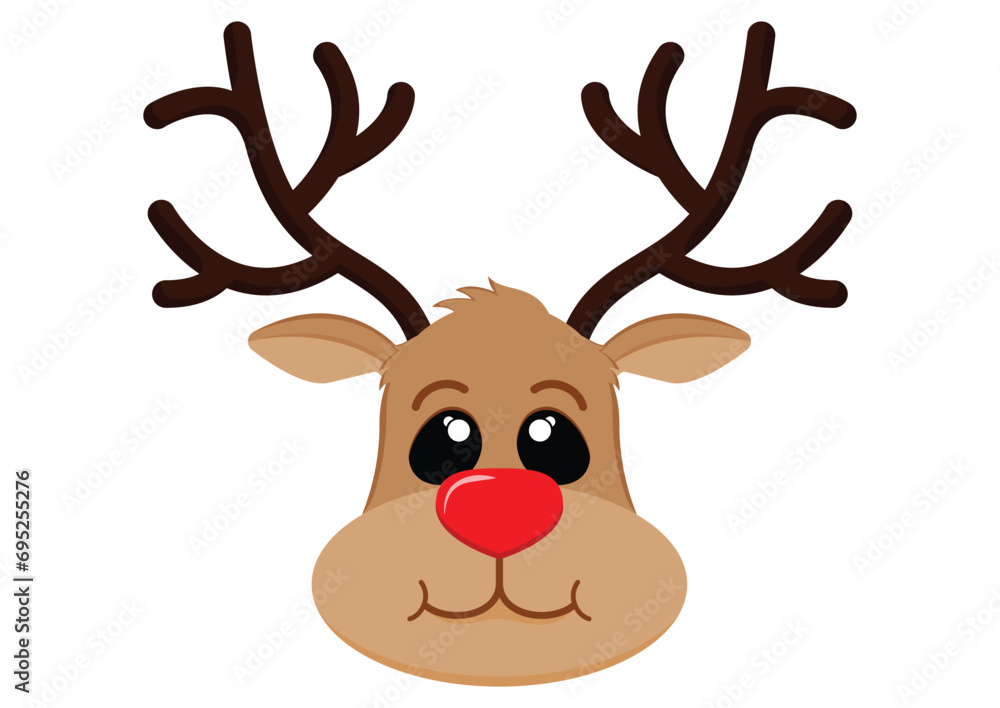 Cartoon reindeer face vector flat design isolated on white background. Cartoon of cute reindeer head Cartoon reindeer face vector flat design isolated on white background. Cartoon of cute reindeer head