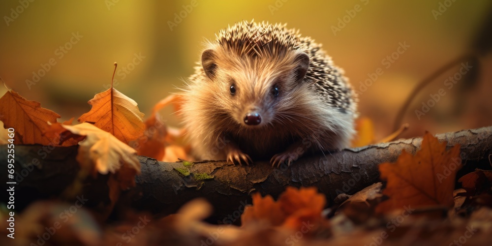 Charm of a hedgehog's cozy habitat in the heart of an autumn forest, where this spiky creature finds warmth among the foliage. Charm of a hedgehog's cozy habitat in the heart of an autumn forest, where this spiky creature finds warmth among the foliage.