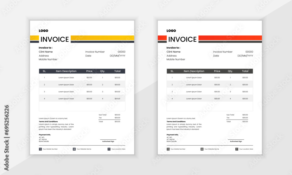 Modern Creative Vector Business Invoice Design Template