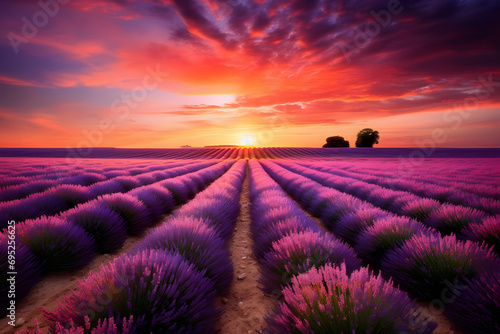 lavender field at sunset. 