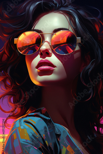 Stylish Cartoon Portrait: Lady with Sunglasses in Vibrant Illustration created using generative AI tools.