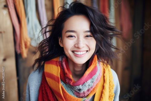 Smiling young Asian woman at home