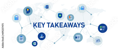 Key takeaways summary resume conclusion concept banner header connected icon set symbol illustration photo