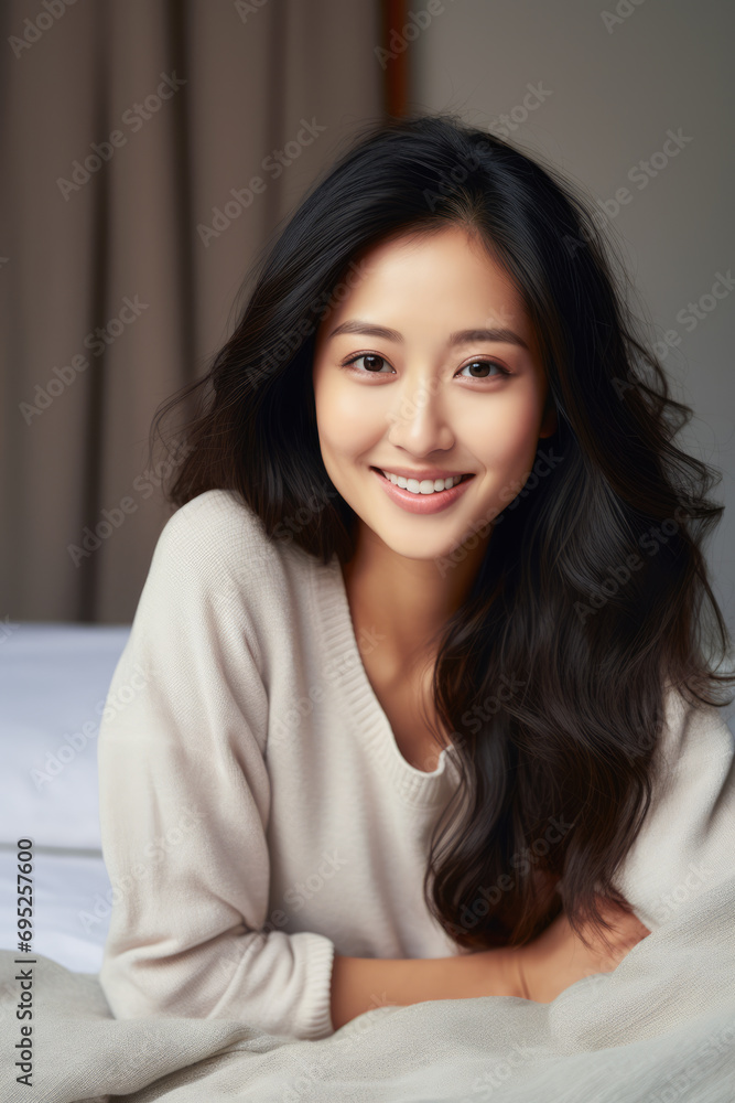Smiling young Asian woman at home Smiling young Asian woman at home