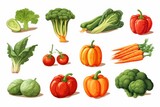 A collection of various fresh vegetables arranged neatly on a clean white surface. Ideal for illustrating healthy eating, cooking, or nutrition concepts