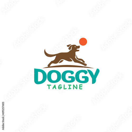 dog playing ball logo design vector template illustration
