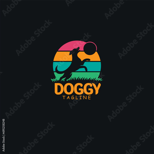 dog playing ball logo design vector template illustration