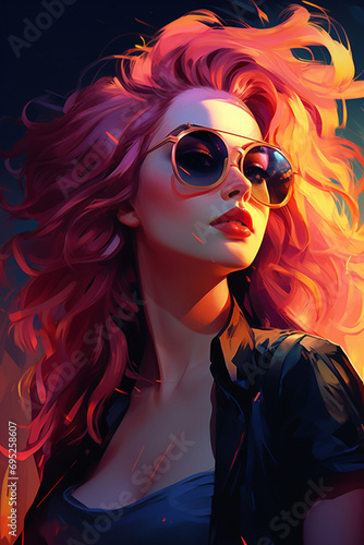 Pink-Haired Sunglass Diva: Animated Woman Character Created with generative AI tools.