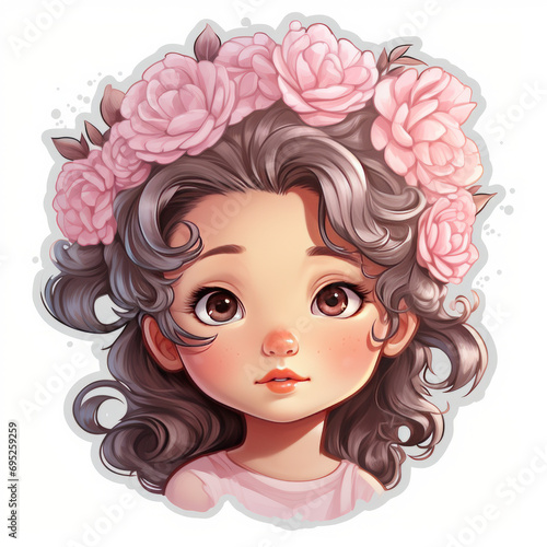 Cute little new born baby girl sticker  ai generated 